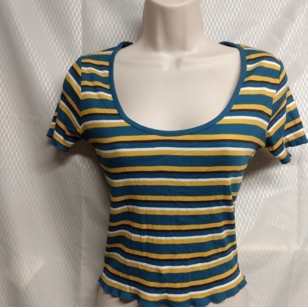 Zara Trafaluc Strip Crop Top, S, Blue/yellow, 100% algodon cotton, pre-o…